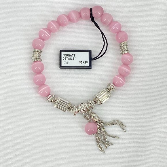 FAC Genuine Pink Cat Eye Gemstone Stretch Bracelet NWT - Picture 1 of 5